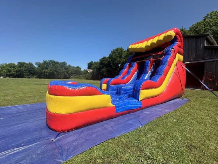 Rainbow 15ft Dual lane slide w/ inflated pool landing